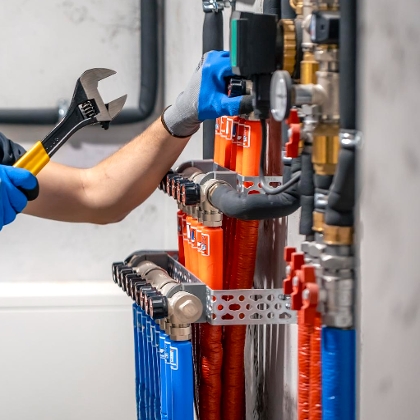 Installateur bei Installationsarbeiten