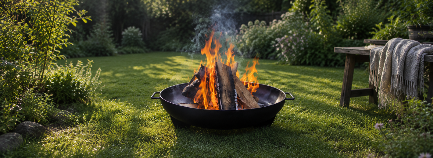 Flammen in einer im Garten aufgestellten Feuerschale