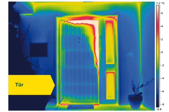 Beispiel typische Wärmeverluste Tür, Thermografie-Aufnahmen