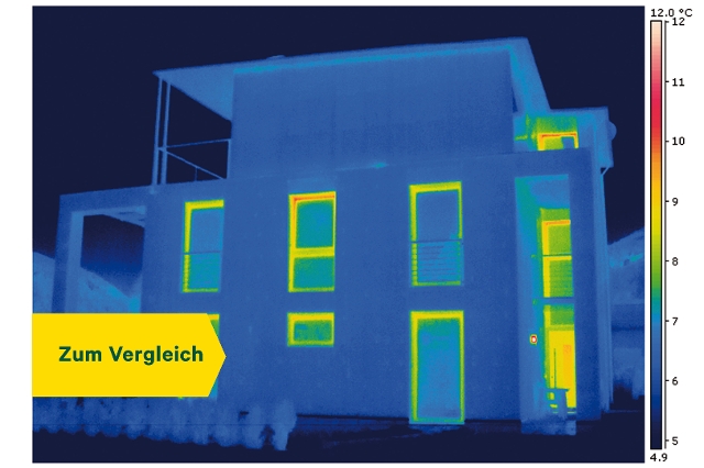 Beispiele typische Wärmeverluste Vergleich gute Dämmung, Thermografie-Aufnahmen