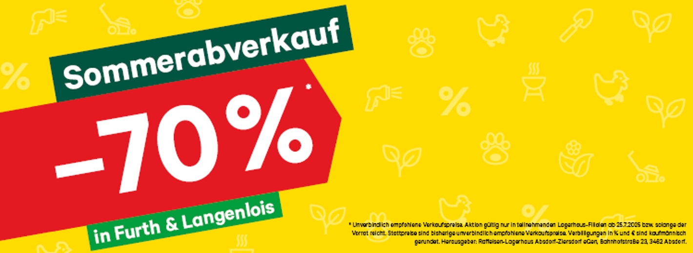 Lagerhaus Sommerschlussverkauf minus siebzig Prozent auf zahlreiche Waren