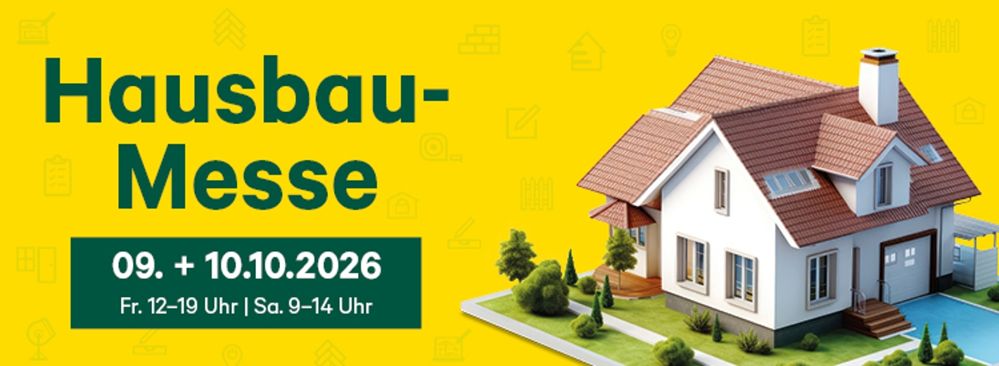 Ankündigungsbanner der Lagerhaus Hausbaumesse am 9. und 10. Oktober 2026 im Lagerhaus Bauzentrum St. Pölten.