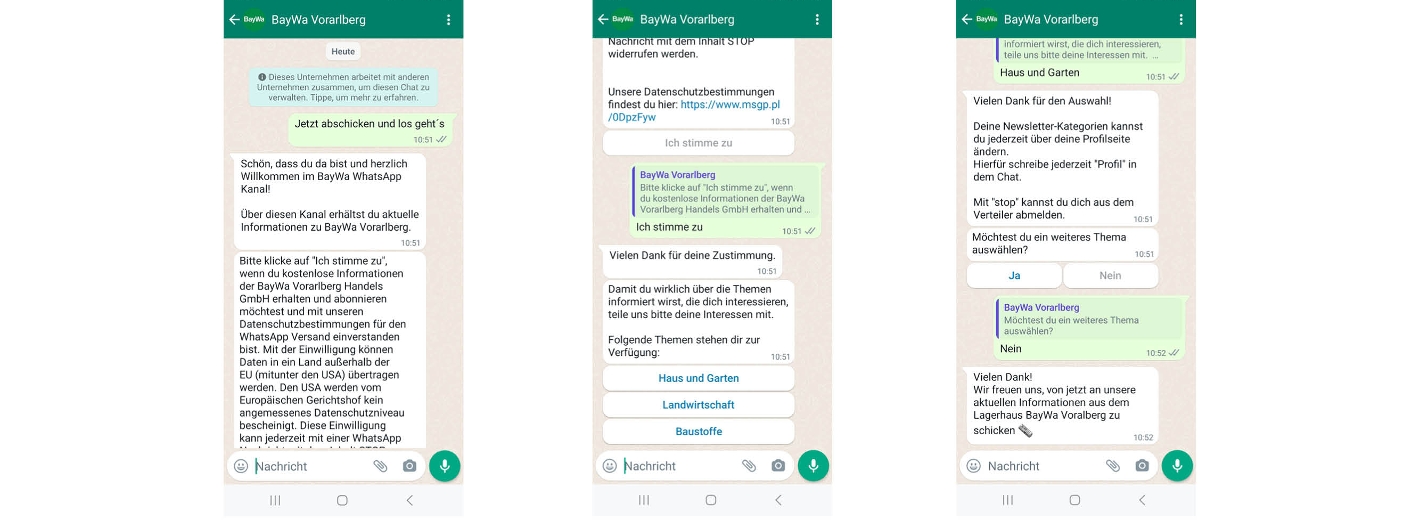 Den Text "Jetzt abschicken und los geht's" abschicken. Den Datenschutzbestimmungen zustimmen. Themen auswählen.
