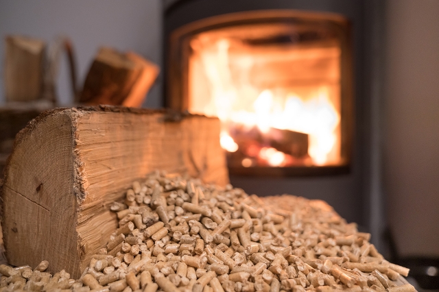 Pellets vor einem Pelletofen
