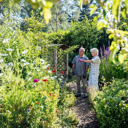 Dame und Herr besprechen Gartengestaltung der Bepflanzung