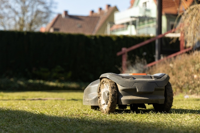 Rasenroboter am Rasenmähen