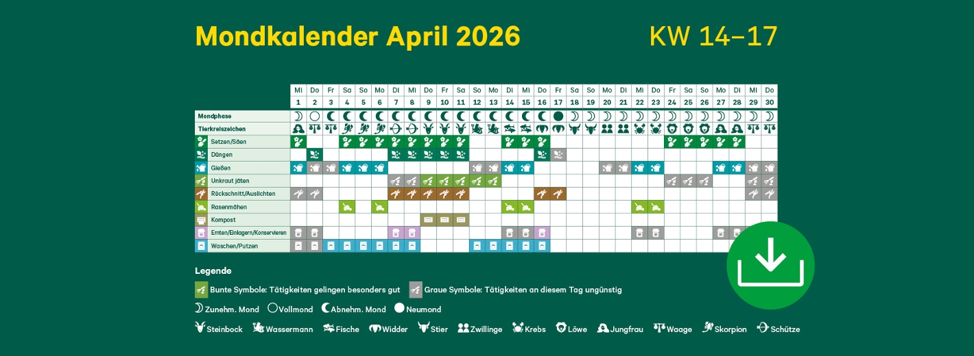Mondkalender April 2026 mit Symbolen