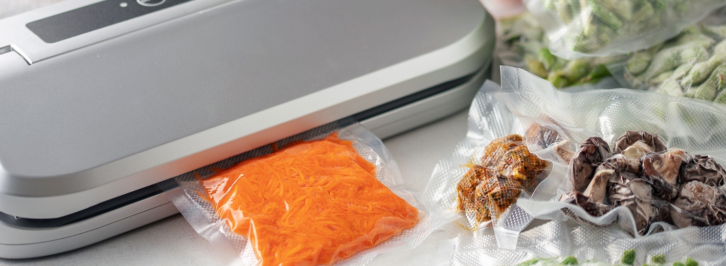 Lebensmittel werden im Vakuumiergerät vakuumiert