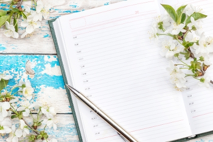 Kirschblüten auf einem Buchkalender