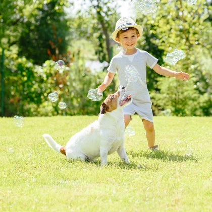 Kind spielt mit Hund
