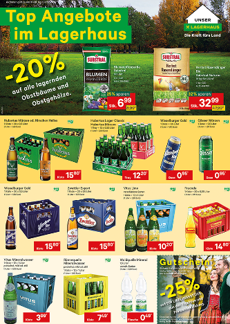 Top Angebote im Lagerhaus. -20 % auf lagernde Obstbäume, -25 % auf ein Lieblingsstück aus der Trachten und Freizeitbekleidung! Angebote gültig bis 13.9.2026.