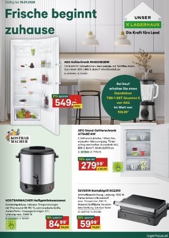 Frische beginnt zuhause. Flugblatt gültig bis 19.7.2026. Beim Kauf des AEG Kühlschrank RKB333E2DW um 549,00 Euro statt 699,00 Euro erhalten Sie den Standmixer TB6-1-6ST Gourmet 6 von AEG (Wert: 109,99 Euro) gratis dazu.