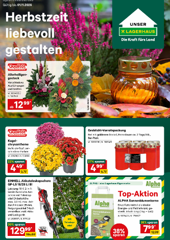 Herbstzeit liebevoll gestalten. Allerheiligengesteck ab € 12,99. Aktionen im Flugblatt gültig bis 1.11.2026.